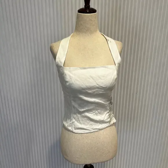 ARITZIA Women's Wilfred Whisper Linen Halter Top Size S In White - Picture 4 of 15
